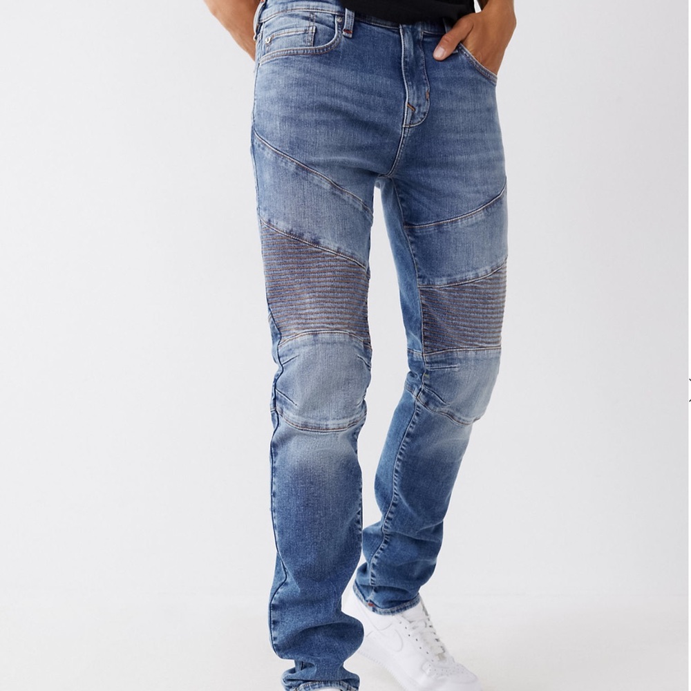 NWT $219 True Religion 40 Rocco Moro Stitch Skinny Jean Embroidery Logo